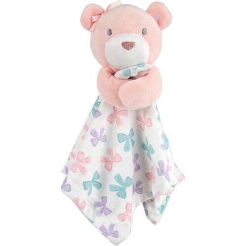 Baby Essentials Minky Blanket, Animal Lovey with Stuffed Teddy Bear, Soft Snuggler for Babies & Infants, Girls (Pastel Bows)