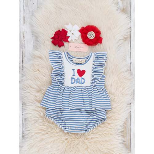 I Love DAD Stripe & Ruffle Embroidered Bubble Romper