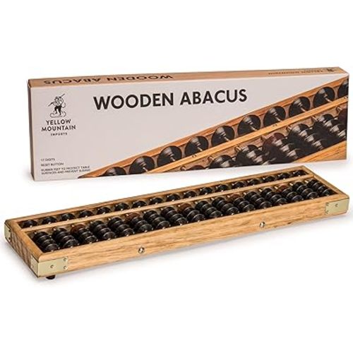 Yellow Mountain Imports Vintage Style Wooden Abacus - 13.9 Inches (35.3 Centimeters) - Professional 17 Column Soroban Calculator with Reset Button - Made