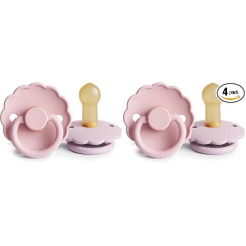 FRIGG Daisy Natural Rubber Baby Pacifier | Made in Denmark | BPA-Free (Baby Pink/Soft Lilac, 6-18 Months) 4-Pack