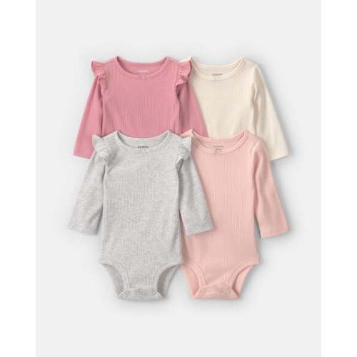 Baby Girl 4-Pack Ribbed Ruffle Long-Sleeve Multipack Bodysuits | Carter's