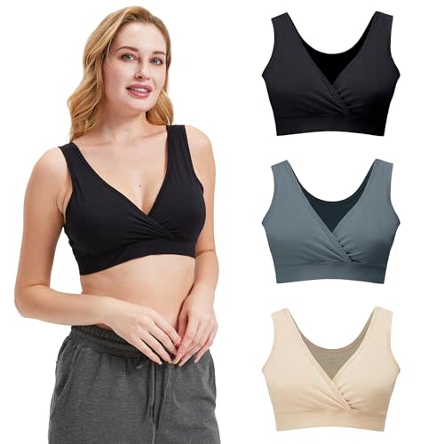 netdraw Women's Bamboo Viscose Nursing Sleep Bra, Ultra Soft Crossover Wire-Free Lounge Maternity Bralette