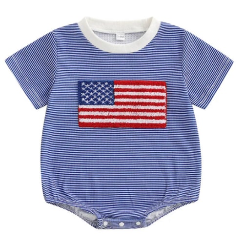 USA FLAG Striped T-Shirt Onesie - Hazel & Bo