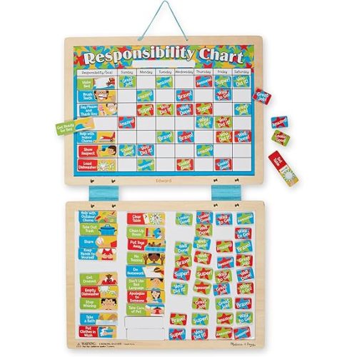 Melissa & Doug Magnetic Wooden Responsibility Chart Toddler Routine, Kids Reward Board, Chores Chart, Responsibility Tool For Kids Ages 3+