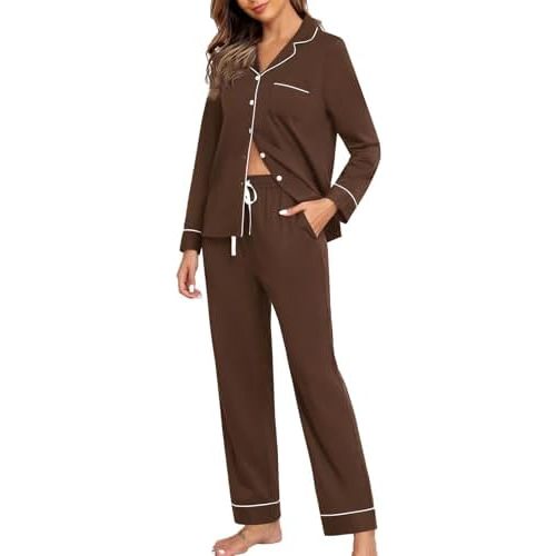 Veseacky Womens Pajamas Sets for Home and Pajama Parties Suitable for all Seasons 95% Polyester 5% Elastane with Pockets