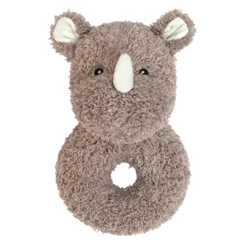 Baby Rhino Soft Rattle Toy, Plush Rhino Infant Shaker Rattle Easy-Grasp Stuffed Animal Toy, Gifts for Newborns Babies Toddlers Boys Girls, Brown, 6 Inches