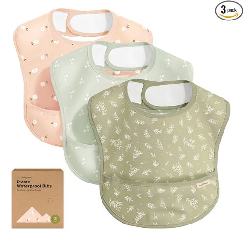 KeaBabies 3-Pack Waterproof Baby Bibs for Eating, Lightweight (Bloom) | Toddler Feeding Bibs with Large Food Catcher, Mess Proof, Food-Grade, Baby Eating Essentials, Easy to Put On & Clean