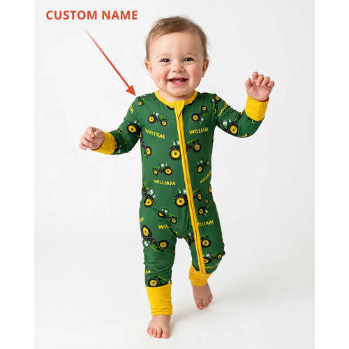 Custom Name Green Tractors Matching Daddy & Me Bamboo Convertible Zippy