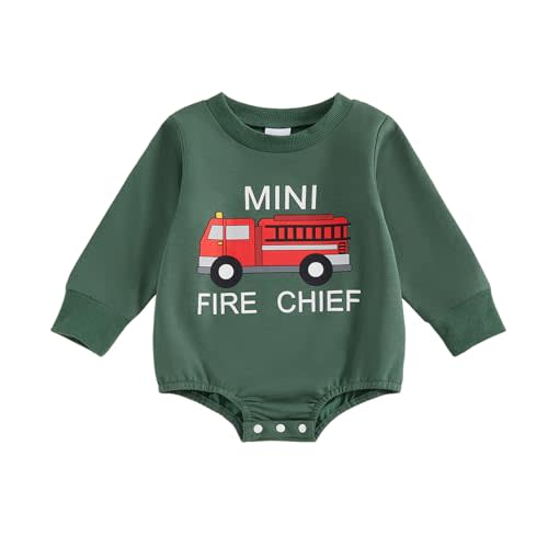 Mini Fire Chief Baby Romper Infant Boy Long Sleeve Sweatshirt Rompers Firetruck Bodysuit Newborn Fall Winter Clothes