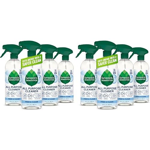 Seventh Generation All Purpose Cleaner, Free & Clear, 23 oz, Plant-Based Cleaning Spray, Cuts Grease & Grime,No Fragrance or VOCs, Safe for Kids & Pets,Works on Glass,Sealed Wood-&More,(Pack of 8)