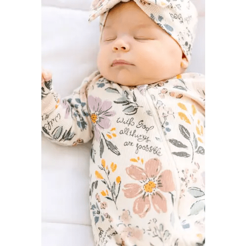 All Things Are Possible Footed Onesie PJ Ribbed Cotton-Bamboo Blend