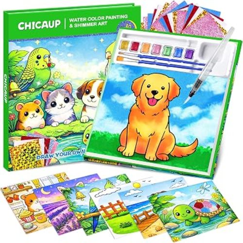 Paint with Water Coloring Books & Shimmer Art Kit for Kids, Animal Themed Arts and Crafts Paint Set Watercolor Painting Kit, Travel Art Supplies for Boys Girls Ages 3-5 4-8 Birthday Christmas Easter Gift