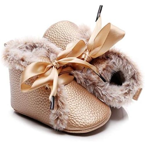 Bebila Winter Toddler Snow Boots - Lace up Baby Girls Boys Shoes Lace up Non-Skid Soft Sole Slippers Newborn Warm Ankle Fur Booties for Infant Newborn First-Walkers