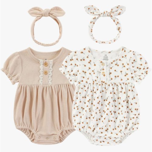 Ruliby Baby Girl Clothes Cotton Bubble Romper Floral Bodysuits Infant Outfit Set
