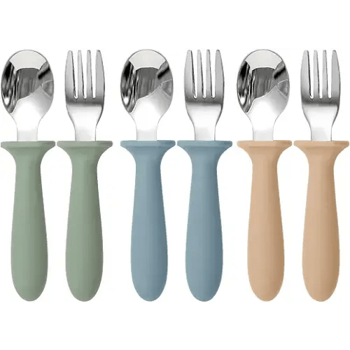 Eascrozn Toddler Utensils, 6 Pack Children Safe Forks and Spoons Set | kids Silverware Set with Silicone Handle, 18/8 Stainless Steel, BPA Free, Dishwasher Safe