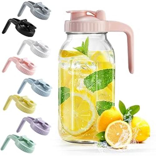 Mason Jar with Pour Spout Lid V-shaped, 2 Quart Iced Tea Pitcher Double Leak Proof, 64 oz Drink Pitcher for Breastmilk, Sun Tea, Juice, Coffee Creamer