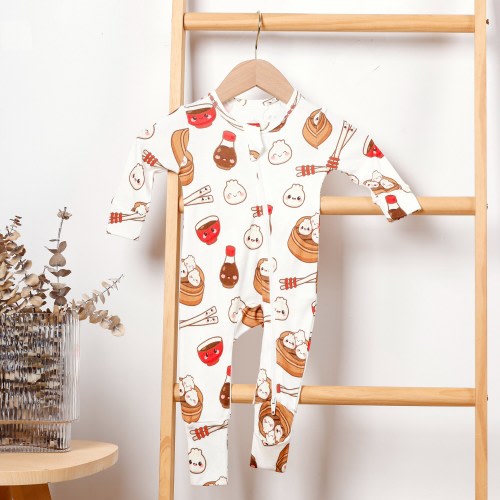 Dumpling Dim Sum Zippered Romper, Buttery Soft Bamboo Toddler Pajamas