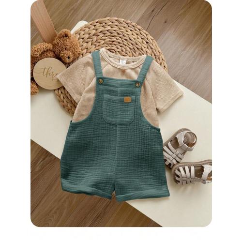 Newborn Baby Boy Cute Versatile Solid White Gauze Bib Overalls Shorts | SHEIN USA