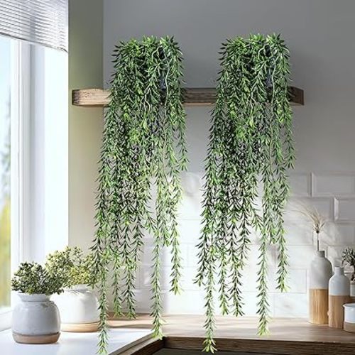 Artificial Hanging Plant 2 Pcs Faux Plant Ivy Vine Faux Eucalyptus Vines Fake Potted Greenery for Wall Living Room Home Shelf Office Bathroom Outdoor Indoor Decor (Type 4)