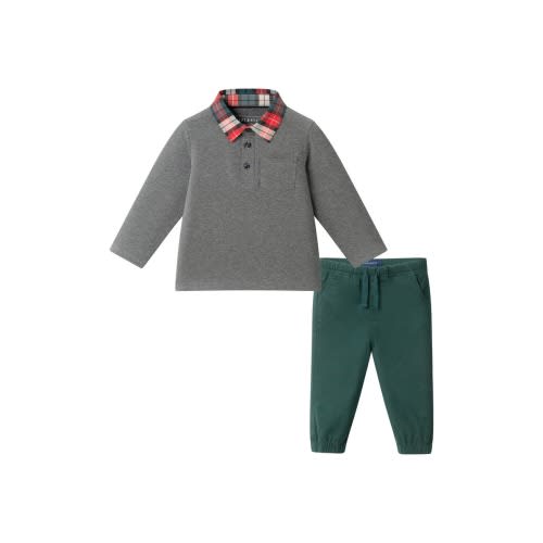 Long Sleeve Stretch Cotton Polo & Drawstring Pants Set, 6-9M
