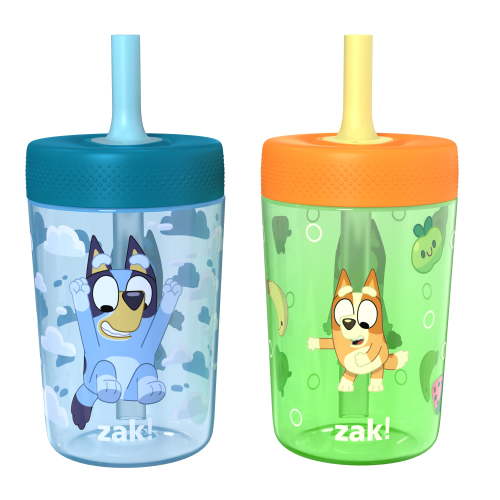 Zak Designs 12oz Bluey Durable Plastic Capri Tumbler with Straw, 2 Pack