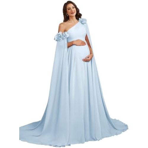 One Shoulder Maternity Photoshoot Dress Chiffon Baby Shower Pregnancy Gown