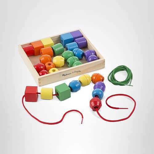 Melissa & Doug Primary Lacing Beads - Educational Toy with 30 Wooden Beads and 2 Laces for Toddlers, Fine Motor Skills Lacing Toys for Toddlers and Kids Ages 3+