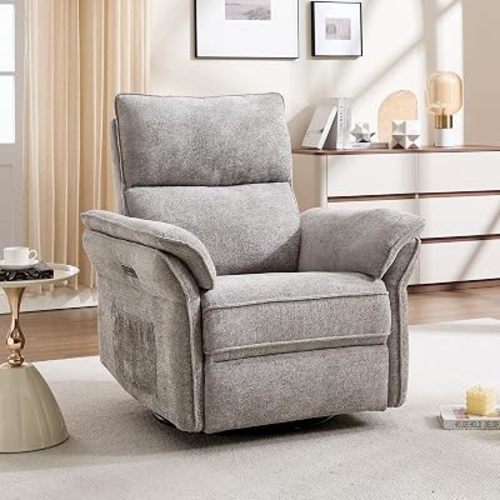 Oversized Power Recliner Chair Swivel Glider with Massage and Heat, Rocker Nursery Recliner for Adults with Adjustable Headrest, 24" Extra Wide Nursery Chair with Overstuffed Armrest,Light Grey