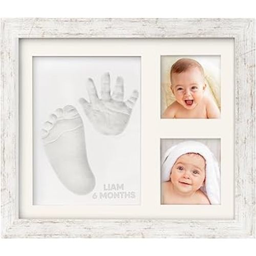 Baby Hand and Footprint Kit - Quick Dry Clay Baby Footprint Kit, Newborn Keepsake, Nursery Picture Frame for Boys, Girls, Personalized Gifts for Shower & Registry, New Mom Gift (Vintage White)