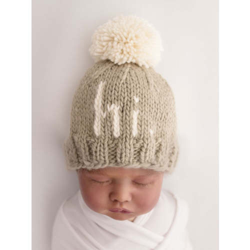 "Hi." Knit Beanie, Pebble