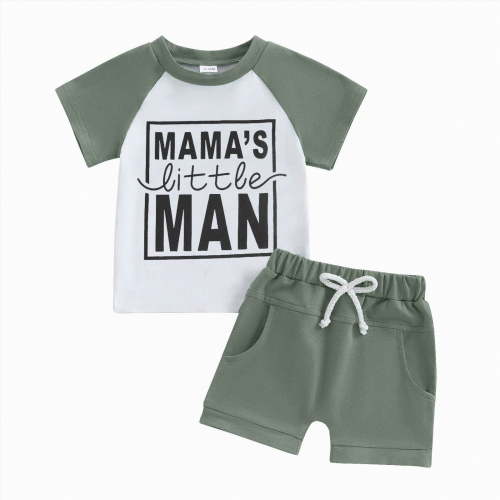 Ramiter Toddler Baby Boy Summer Outfit Letter Print Short Sleeve T Shirt Tops Elastic Stripe Shorts Cute Infant Clothes(Green,2-3 Years)