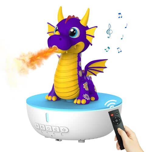 200ML Dragon Essential Oil Diffuser, Aromatherapy & Humidifier with Remote & Timer, 10 Soothing White Noise Machine, Cute Aroma Diffuser for Kids Bedroom, Home, Nursery, Purple