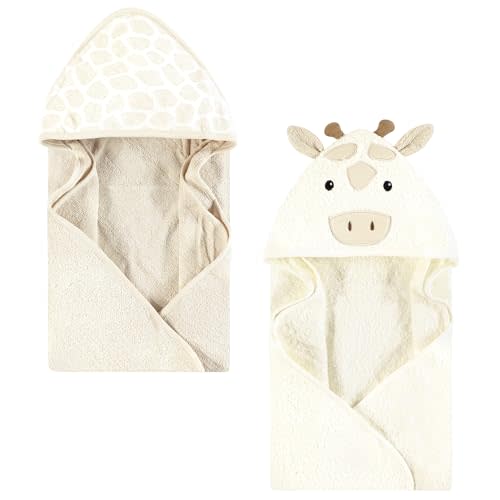 Hudson Baby Unisex Baby Cotton Animal Face Hooded Towel, Beige Giraffe, One Size