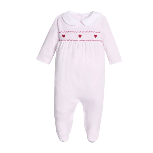 Smocked Footie in Pink Hearts | Over The Moon