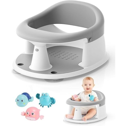 Baby Bath Seat for Babies 6 Months & Up, Bath Seats for Babies Sitting Up, 3 Baby Bath Toys, Open Design, Non-Slip, Compact Toddler Bath Seat.
