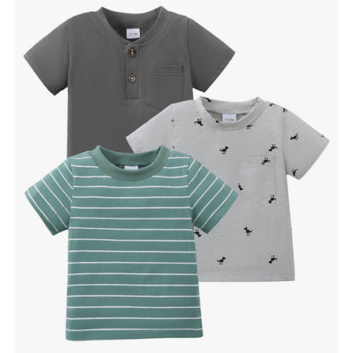 Jecson Toddler Boy Clothes Short Sleeve T Shirts 3-Pack Soft Cotton Stretch Tops Lightweight Summer Henley Shirt for 12M-5Y