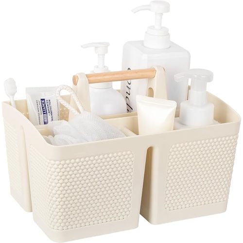 rejomiik Portable Shower Caddy Basket Plastic Cleaning Caddy Organizer Storage Tote with Handle for Bathroom, College, Dorm Room Essentials, Cream