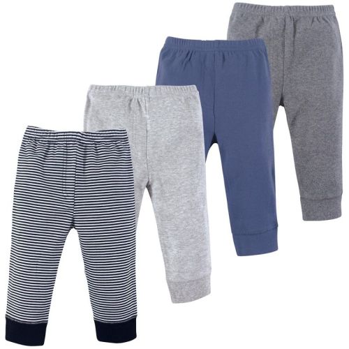 Luvable Friends Basics Infant Baby Comfy Cotton Pants 4-Pack, Midnight Stripes, 0-3 Months