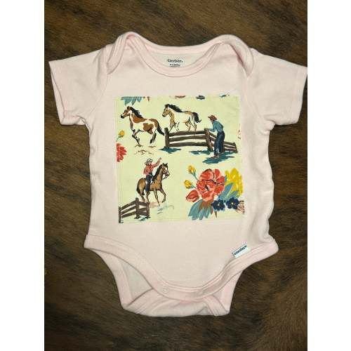 Floral Cowgirl Burp Cloth, Bib & Light Pink Onesie, Size 0-3 mons. Gift Bundle
