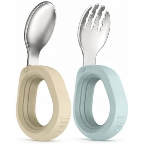 Baby and Toddler Utensils, Fork and Spoon Set for Self-Feeding