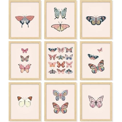 97 Decor Vintage Butterfly Poster - Girly Butterfly Wall Art, Artsy Butterflies Prints, Vintage Pastel Nature Butterflies Pictures for Home Bedroom Decoration (8x10 UNFRAMED)
