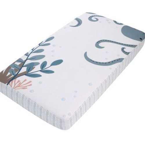 NoJo Explore Dream Discover Light Blue, Navy, and White Octopus 100% Cotton Nursery Photo Op Fitted Crib Sheet