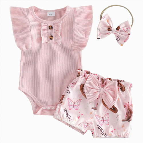 CAUYDY Baby Girls Coming Home Outfit Infant Girl Short Sleeve Romper Set Toddler Fall Winter Bodysuit Newborn Clothes 0 3 6 9 Months 1T 2T Sizes 0-3 Months,Pink