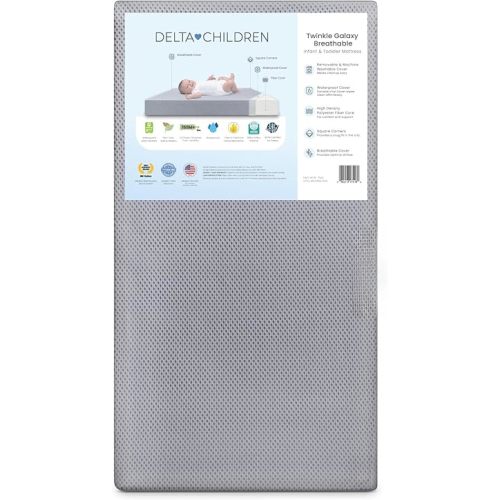 Delta Children Twinkle Galaxy Breathable Crib Mattress and Toddler Mattress - Breathable Cover and Fiber Core, Machine Washable Cover, Waterproof, 7 Year Warranty, Made in USA