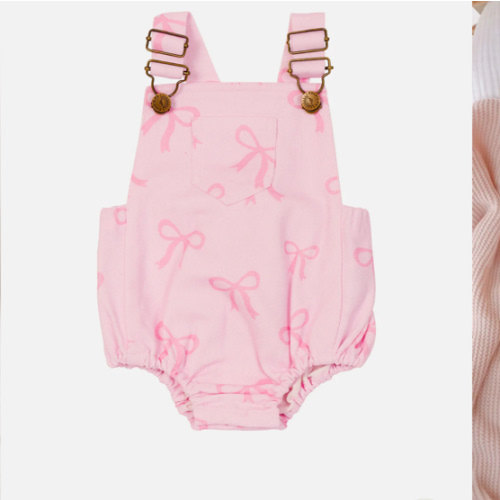 Overall Romper - Pink Bows