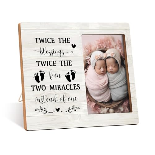 Twins Photo Frame - Twice The Blessings Twice The Fun Pregnancy Announcement Picture Frame - Minimalist Baby Twin Frames Gift - Twin Boys Girls Gifts For Babies, Twins Gifts For Mom -09