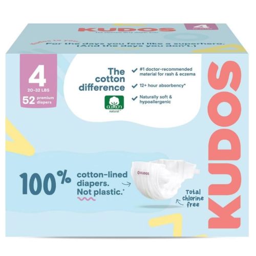 Kudos Chlorine Free Premium Diapers, Cotton-Lined, (Size 4, 52 Count)