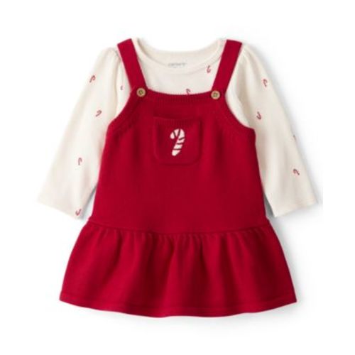 Baby Girls 2-Piece Candy Cane Print Long-Sleeve Bodysuit & Dress Set