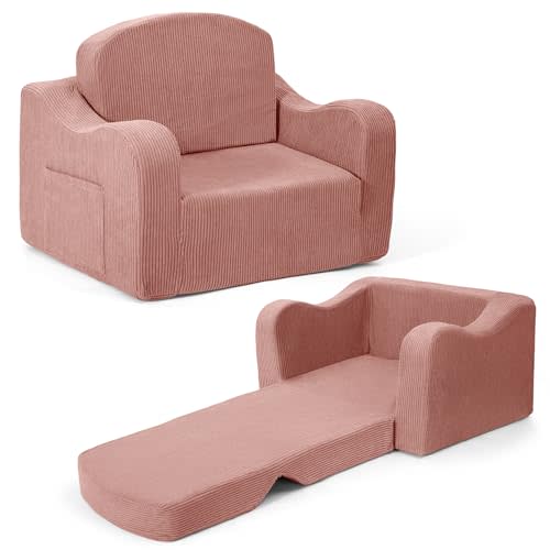 Airpanda Kids Sofa Chair, 2-in-1 Kids Couch, Fold Out Foam Sofa, Pink | Convertible Kids Sofa for Reading and Playing, Soft Foam Support, Corduroy Fabric, Removable Washable Cover