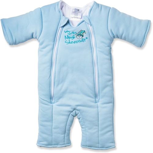 Magic Sleepsuit Baby Merlin's Cotton Baby Swaddle Transition Product - Soft and Cozy Design, Double Zipper for Easy Diaper Changes, Promotes Safe Sleep, 3-6 Months - Blue - Large 18-21lbs